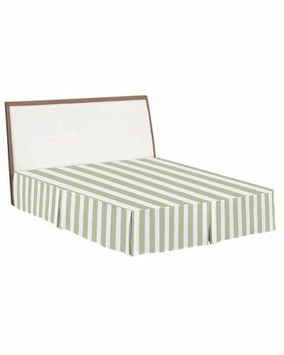 RisQiten Sage Green Striped Bed Skirt Queen Size 18 Inch Drop Bed Frame Cover, Modern Farmhouse Sage Green White Stripes Sheet & Wrap Around Bed Skirts Dust Ruffle for Queen Bed with Split Corner - Image 1