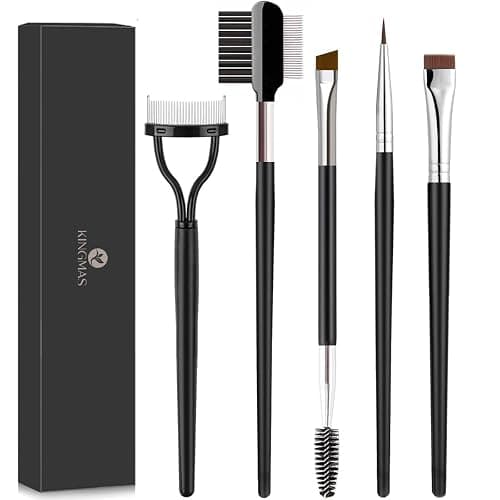 KINGMAS Eyebrow Brush & Eyelash Separator Eyeliner Brush and Brow Comb Lash Spoolie Brush, Steel Mascara Comb Grooming Brush, 5Pcs Eye Makeup Tools - Image 1