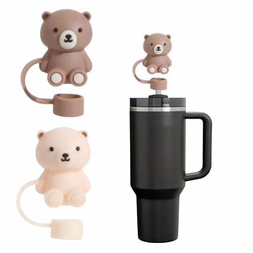 Cute Bear Straw Cover for Stanley Cup, Silicone Straw Topper for Stanley Cup 30&40oz with Tumblers, 10mm 0.4in Lid Accessories for Stanley Straws (2 Bear) - Image 1