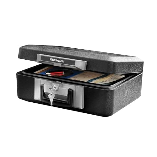 SentrySafe Fireproof Safe Box with Key Lock, Chest Safe with Carrying Handle to Secure Money, Jewelry, Documents, 0.25 Cubic Feet, 6.3 x 15.3 x 12.1 Inches, 1160 - Image 1