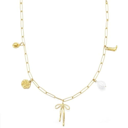 Emibele Gold Necklace for Women, Shell Necklace with Starfish, Seashell Pendants, 18K Gold Plated Stainless Steel No Tarnish Chunky Necklaces for Summer Beach, Pool Party, Vacations - Image 1