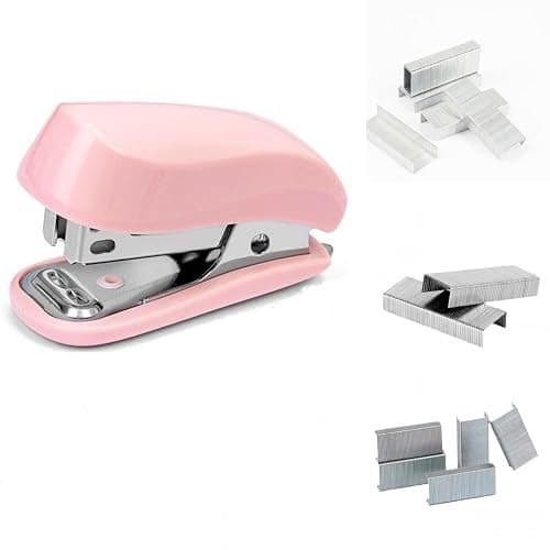 Pink Color Mini Stapler with Staples,Small Cute Stapler for Desk,Gift for Student or Office Use (Pink) - Image 1