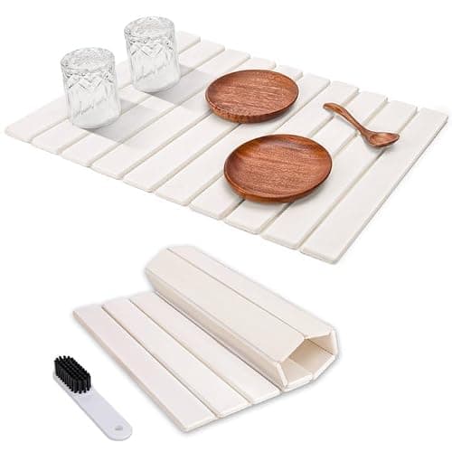 Foldable Stone Dish Drying Mat for Kitchen Counter,24"×16"Fast Dry Pad Absorbent Countertop Mat, Heat-resistant Mat,Diatomaceous Earth Mats,White - White - 24''X16'' - Image 1