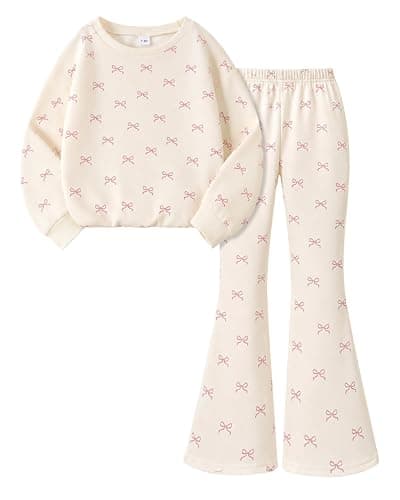 Afsmlys Tween Girls Clothes Long Sleeve Graphic Sweatshirt Top + Bow Knot Pants 2 Piece Outfit Set, Size 7-16Years - Image 1