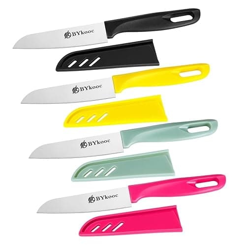 BYkooc 8 pieces Paring Knives (4PCS Peeling Knives and 4PCS Knife Sheath), Ultra Sharp Vegetable and Fruit Knife,German Steel Small Kitchen Knife with PP Plastic Ergonomic Handle - Image 1