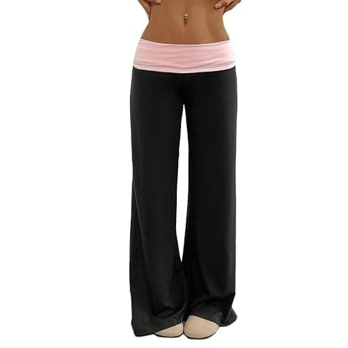 Yoawdats Fold Over Yoga Pants for Women Wide Leg Sweatpants Low Rise Flare Lounge Pant Bell Bottoms Y2K Foldover Pants - Image 1