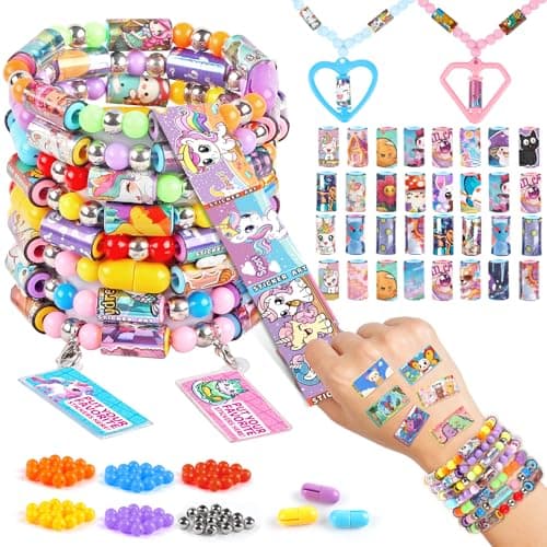 Plunack 320PCS Sticker Bracelet Making Kit for Kids, DIY Sticker Jewelry Kit with Mini Holographic Stickers, Beads, Charms and Pendants, Bracelet Making Craft Kit for Girls Ages 6-12 Birthday Gift - Image 1
