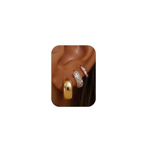 LOLIAS Small 14K Gold Plated Chunky Hoop Earrings for Women Hypoallergenic Silver Earrings Set for Sensitive Ears Non Tarnish Huggie Hoops Earring Stacks for Multiple Piercing Jewelry Lightweight 3Pairs - Image 1