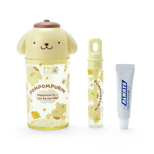 Sanrio 983918 Pom Pudding, Toothbrush & Cup Set, Pudding, Pompomurin, 4.7 x 2.8 x 2.8 inches (12 x 7 x 5 cm), Character - Image 1
