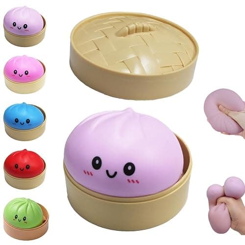 Dumpling Squishies, Dumpling Squeeze Box, Steamed Stuffed Bao Bun Stress Balls for Adults,TPR Squishies Sensory Fidget Toy for Anxiety & ADHD - Cute Fake Food Gift for Adults - Image 1