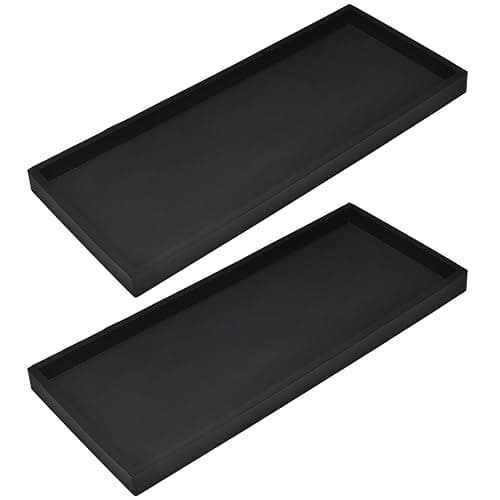 DNC Bathroom Vanity Tray for Counter, 2PC 11.8" Silicone Kitchen Sink Soap Tray for Countertop Dish Holder Dispenser Toilet Tank Desk Organizer Black - Black(2pc Large 11.8β) - 11.8" x 5" x 0.7" - Image 1