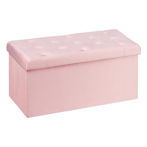 B FSOBEIIALEO Folding Storage Ottoman, Long Ottomans Shoes Bench, Velvet Storage Chest Footrest Seat 31.5"x15.7"x15.7" (Pink, Large) - Image 1