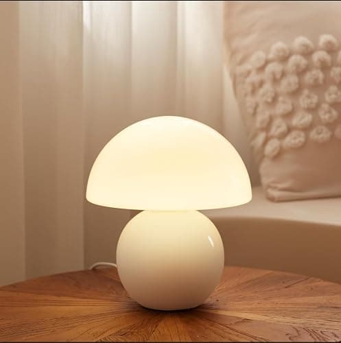 Dawnwake Mushroom Lamp Table Lamp for Bedroom,Desk Bedside Small Lamps for Living Room Night Stands,Mushroom Decor Cute Mini Modern Mid Century Lamps,Unique Aesthetic Home Living Room Decor(White) - Image 1
