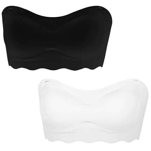 YESLAU Girls Training Strapless Bandeau Bras Teen Cami Tube Top 12-14 14-16 16-18 Seamless Padding Bralettes - One Size - 052-white/Black - Image 1