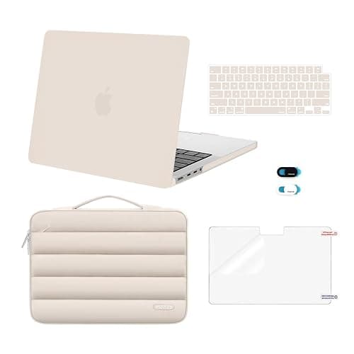 MOSISO Compatible with MacBook Pro 14 inch Case 2025-2021 M5 M4 M3 M2 M1 A3434 A3112 A3185 A3401 A2918 A2992 A2779 A2442, Hard Shell&Puffy Sleeve Bag&Keyboard Cover&Webcam Cover&Screen Film, Sand - Image 1