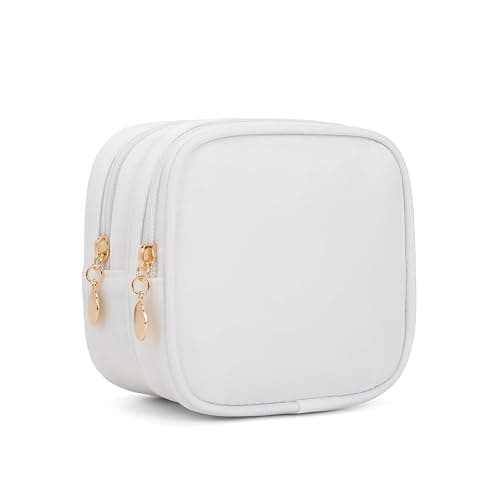 XIAOLER Small Makeup Pouch, Double Zipper Cosmetic Bag, Travel Makeup Bag, Cute Makeup Bag for Purse, Mini Toiletry Bag (White) - Image 1