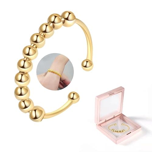 Bague Anti Stress Femme en Argent Sterling 925 Avec Perles Bague D'Anxiete Réglable Fidget Ring Bague Tournante Femme 925 Anxiété Fidget pour Femme Taille Réglable Bague Anti-Anxiété - Image 1