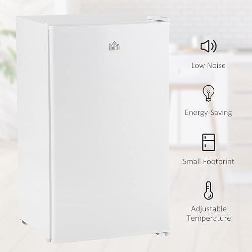 HOMCOM 3.2 Cu.Ft Mini Fridge with Freezer, Single Door Compact Refrigerator with Adjustable Thermostat, Shelf and Reversible Door for Bedroom, Dorm, Home Office, Energy Efficient, White - Image 1