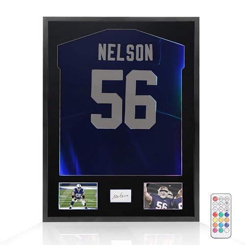 Snail 32"x24" Jersey Frame Display Case Wooden Wall Mounted Shadow Box for Baseball Basketball Football Soccer Hockey Sport Shirt, Plus Displaying Two Idol's Photos and One Signature, Black Finish - Matt Black(with Lights) - Image 1