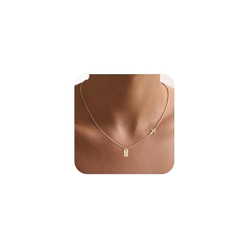Cross Necklace for Women with Initial, 14K Gold Plated Dainty Cross Pendant Choker Initial Gold Necklace for Women Jewelry Gift's Wishlist | Listful - Image 1