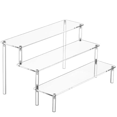 HENABLE Large Acrylic Display Risers, Perfume Stand Organizer, Clear Acrylic Shelf Risers for Display Stands for Food, Tabletop Use, Amiibo Funko POP Figure, 3 Tier Clear Cupcake Stand Risers - 1PACK Large 11.6 IN - Image 1