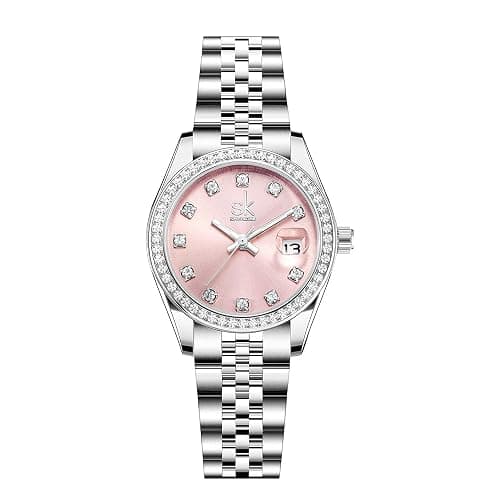 SHENGKE Women's Crystal Accented with Solid Alloy Steel Band Watch Elegant Dress Quartz Calendar Watches for Women - Image 1