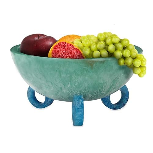 Folkulture Fruit Bowl for Kitchen Counter, 9" Resin Decorative Bowl, Centerpiece Table Decorations, Fruit Basket for Coffee Table Décor, Kitchen Counter Décor, Pedestal Bowl - 9" X 5" - Aqua Teal - Image 1