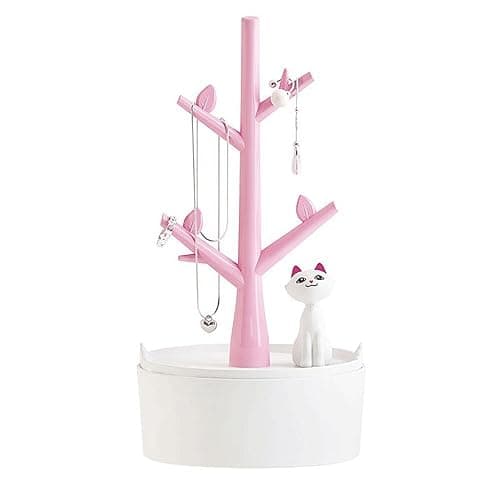 Fantasee Cute Cat Jewelry Tree Organizer for Kids, Earring Bracelet Hair Tie Storage Holder for Little Young Girl, Premium ABS Material (Pink) - Image 1