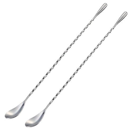 Briout Bar Spoon Cocktail Mixing Stirrers for Drink, Stainless Steel 12 Inches Long Handle, Silver 2 Pieces - Image 1