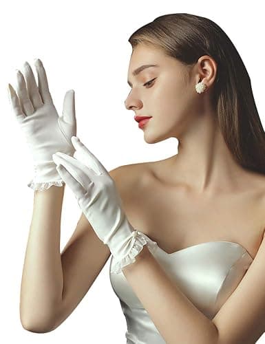 QRBTSCL Women's Short Satin Gloves Wrist Length Dress Gloves for Wedding Opera Party 1920s Stretchy Glove - Image 1