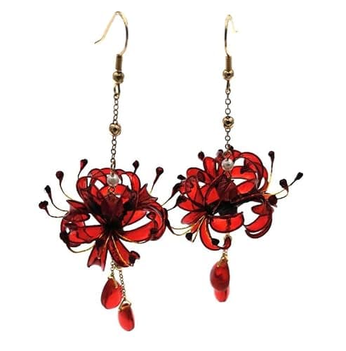 MIAO WU 1Pair Handmade Women Lycoris radiata Flower Earring, Ancient Hanfu Kimono Jewelry Eardrop,Artificial Ear Dangle Drop for Bridal Wedding Party Cosplay Decorations - Image 1