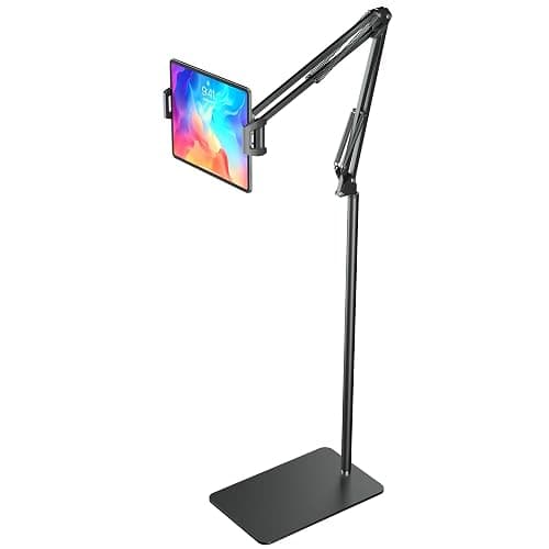 Tablet Floor Stand & Kindle Holder, Overhead Bed Reading Stand with 360° Rotatable Clamp and Height Adjustable Flexible Long Arm, Compatible with Kindle, iPad mini/Air/Pro, and 4.7-14 Inch Devices - Image 1
