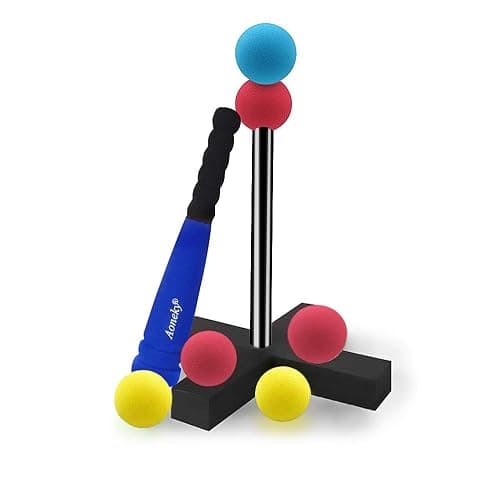 Aoneky Mini Foam Tball Set for Toddlers 1-3 Years, Portable Baseball Toy Set with Foam Bat, 5 Balls, T-Ball Stand & Carry Bag, Safe Soft T-Ball for Boys Girls Indoor Outdoor Play - Image 1