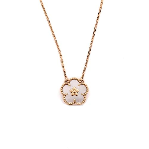 Van Cleef & Arpels, Pre-Loved Lucky Spring Plum Blossom Pendant Necklace 18K Rose Gold and Mother of Pearl, Rose Gold - Image 1