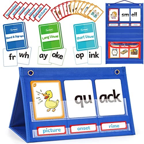 Torlam Blends & Digraphs Pocket Chart, Onset Rime Phonics Games Sight Word Flash Cards, Educational Spelling Reading Learning Blending Board, Elementary Kindergarten Classroom Teachers Must haves - Image 1