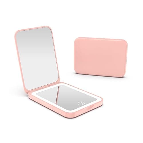 Kintion 2025 Pocket Mirror, Rechargeable Dimmable 3 Color Lighting 1X/3X LED Compact Travel Makeup Mirror for Purse, Portable, Folding, Handheld, Small Lighted Mirror for Women Gift, Pink - Image 1