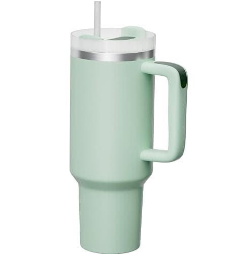 FOOJo 40oz Tumbler with Handle and Straw Lid - Travel Mug Leak-Proof Insulated Stainless Steel – Travel Cup for Hot & Cold Drink (Green) - Image 1