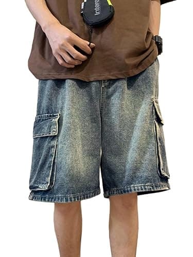 EMMIOL Baggy Jorts Men, Jean Shorts Cargo Ripped Y2K, Mens Denim Shorts Elastic Loose Fit Oversized Vintage Streetwear - Image 1