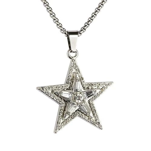 Vurotry Silver Star Necklace Star Pendant Necklace Fashionable And Avant Garde Cubic Zirconia Rotating Stars Necklaces Pentagram Necklace Can Be Worn By Both Men And Women Jewelry - Image 1