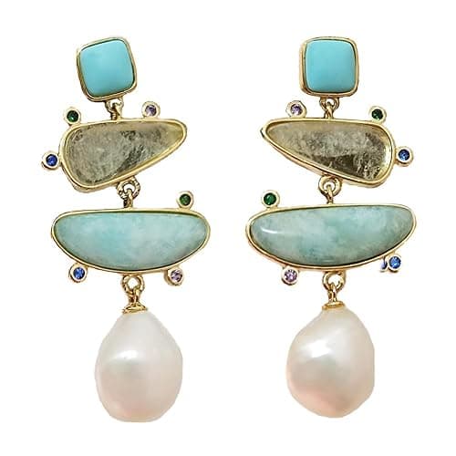 Yomisa Boho Dangle Earrings for Women Gold Silver,Statement Earrings Amethyst Jade Pearl Drop Dangle Earrings for Women Trendy Jewelry Gifts,Lightweight Western Handmade Natural Stones Drop Earrings - Image 1