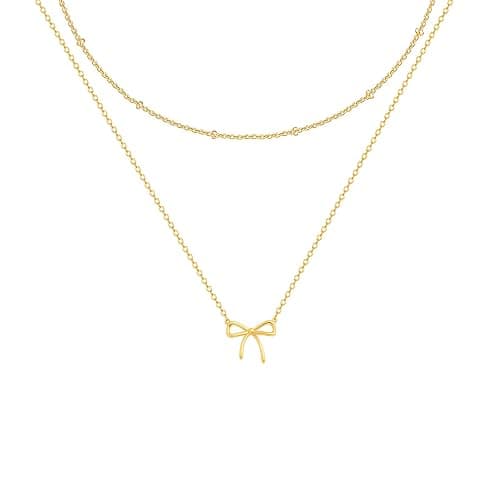 OGD Gold Necklace for Women, Bow Necklace 14K Layered Gold Necklace Dainty Bow Pendant Choker Necklace Trendy Bow Necklace Gold Chain Necklaces for Women Jewelry Gift - Image 1