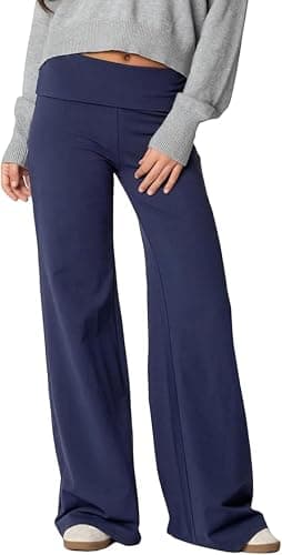 NZNDSHD Fold Over Yoga Pants for Women Low Rise Straight Leg Sweatpants Y2k Solid Color Stretchy Loose Gym Lounge Leggings - Image 1