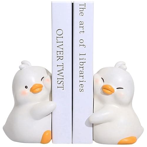 JARPSIRY Cute Hug Ducks Decorative Bookends, Unique Book Ends to Hold Books Creative Resin Book Holder Stopper for Home Office Desk Bookshelf Decoration - Image 1