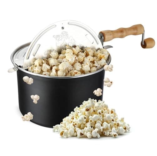 Stovetop Popcorn Maker – 6.5-Quart Popper Pan with Wooden Crank Handle and Internal Kernel Stirrer by Great Northern Popcorn (Black) - Image 1