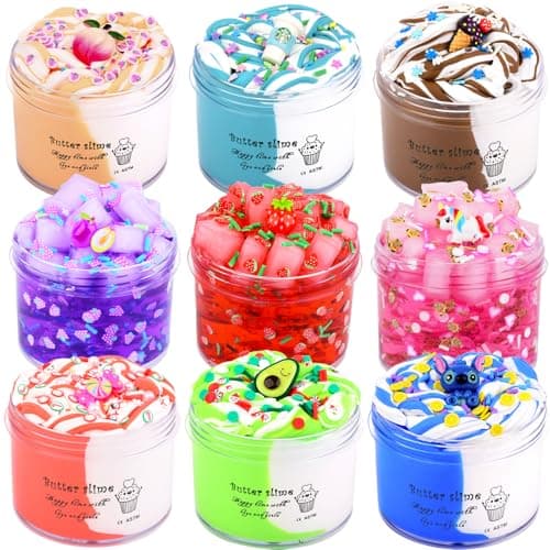 9 Pack Slime Kit, with 3 Jelly Cube Crunchy Slime and 6 Butter Slime, DIY Stress Relief Slime, Soft and Non-Sticky, Birthday Gifts for Kids Girls Boys, Party Favor, Classroom Gifts, Idea Toys - Image 1