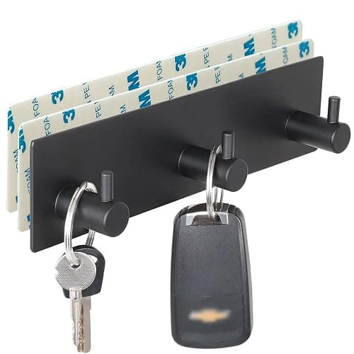 VIRFIN Key Holder for Wall with 2 Self-Adhesive Tapes, No Damage Key Holder Rack for Wall with 3 Key Hooks for Entryway, Door, Bathroom, Kitchen(Black) - Image 1
