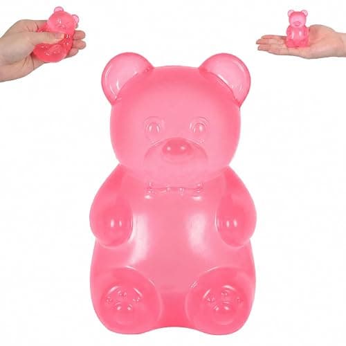 Ropuptl Bear Squishy Toy for Kids Ages 3+ & Adults, Slow Rising Gummy Bear Squeeze Toy, Soft High-Density Foam Sensory Bear for Desk, Classroom, Home & Office(Pink) - Image 1