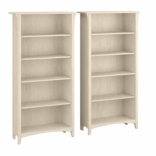 Bush Furniture Salinas Tall 5 Shelf Bookcase - Set of 2 in Antique White, Vertical Office Storage, Bookshelves for Home Workspace, Multi-Purpose Shelving Units - Image 1