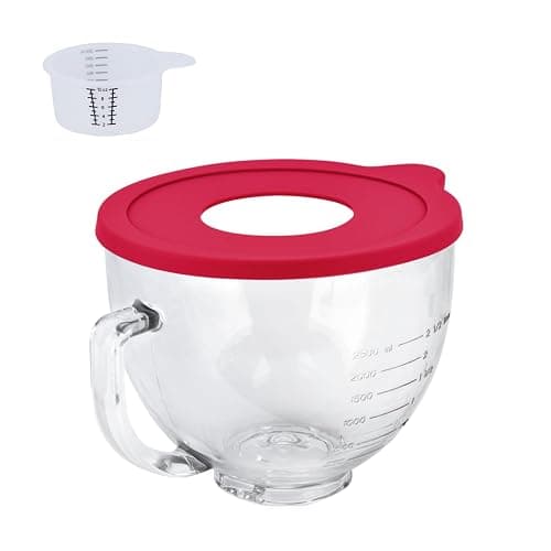 Glass Bowl Compatible With KITCHENAID Stand Mixer,5QT,With Red Lid Compatible with Artisan 5KSM125, 5KSM150, 5KSM175, 5KSM7580, KSM150, RRK150 and More Models for Simple Attachment - Image 1
