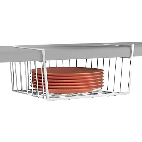 Modern Home Under Shelf Wire Storage Baskets – Hanging Organizer Rack for Cabinet, Pantry, or Closet – White Metal Basket for Kitchen, Towels, or Office – No Tools Required (10.25") - Image 1